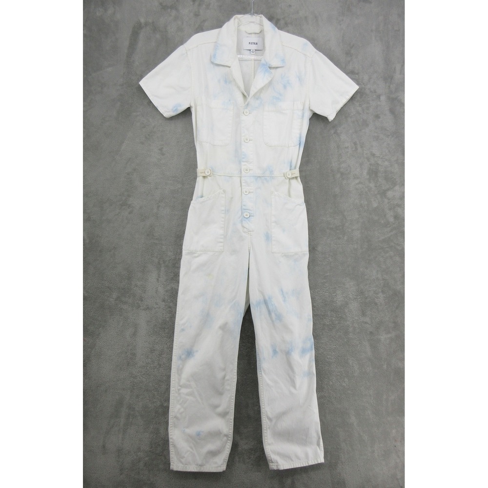 Pistola Jumpsuit Womens Size M Tie Dye Grover Utility Relaxed Pockets Blue White